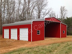 Regular Roof Style Horse Barn with Fully Enclosed Garage Lean Too's